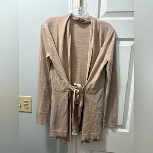 Margaret O’Leary Tan Cotton Tie Front Cardigan Sweater Size XS